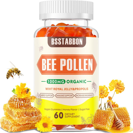 Immune Support Gummies with Bee Pollen, Royal Jelly, Bee Propolis, Vitamin C - Antioxidant Boost - 60 Count