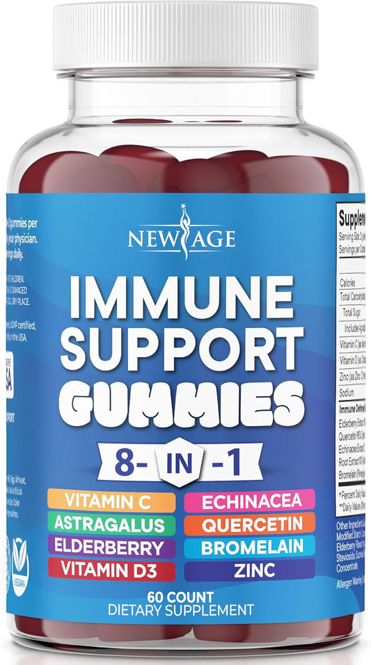 Immune Support Gummies with Elderberry, Vitamin C, Zinc, D, Turmeric, Ginger, B6, Echinacea - 8 in 1 Supplement Pack
