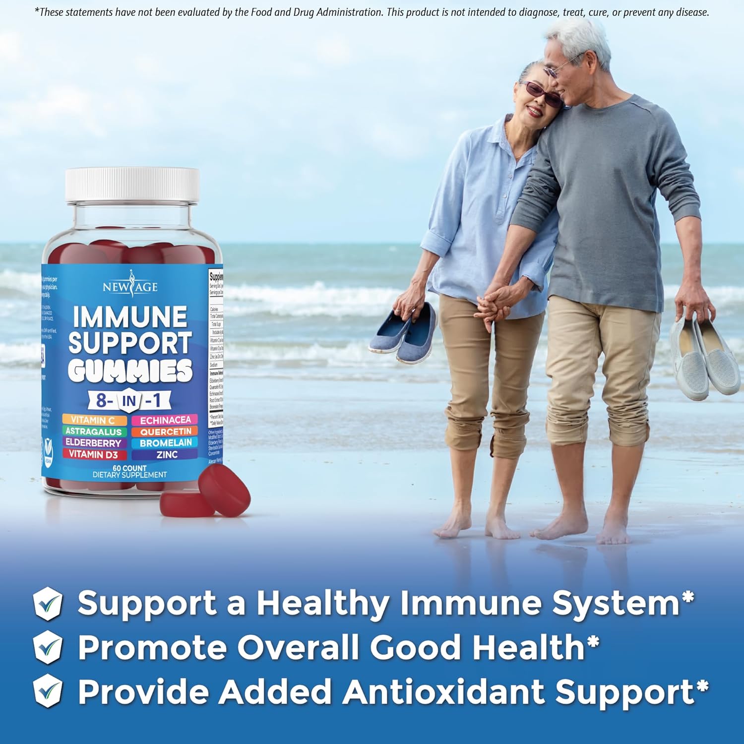 Immune Support Gummies with Elderberry, Vitamin C, Zinc, D, Turmeric, Ginger, B6, Echinacea - 8 in 1 Supplement Pack