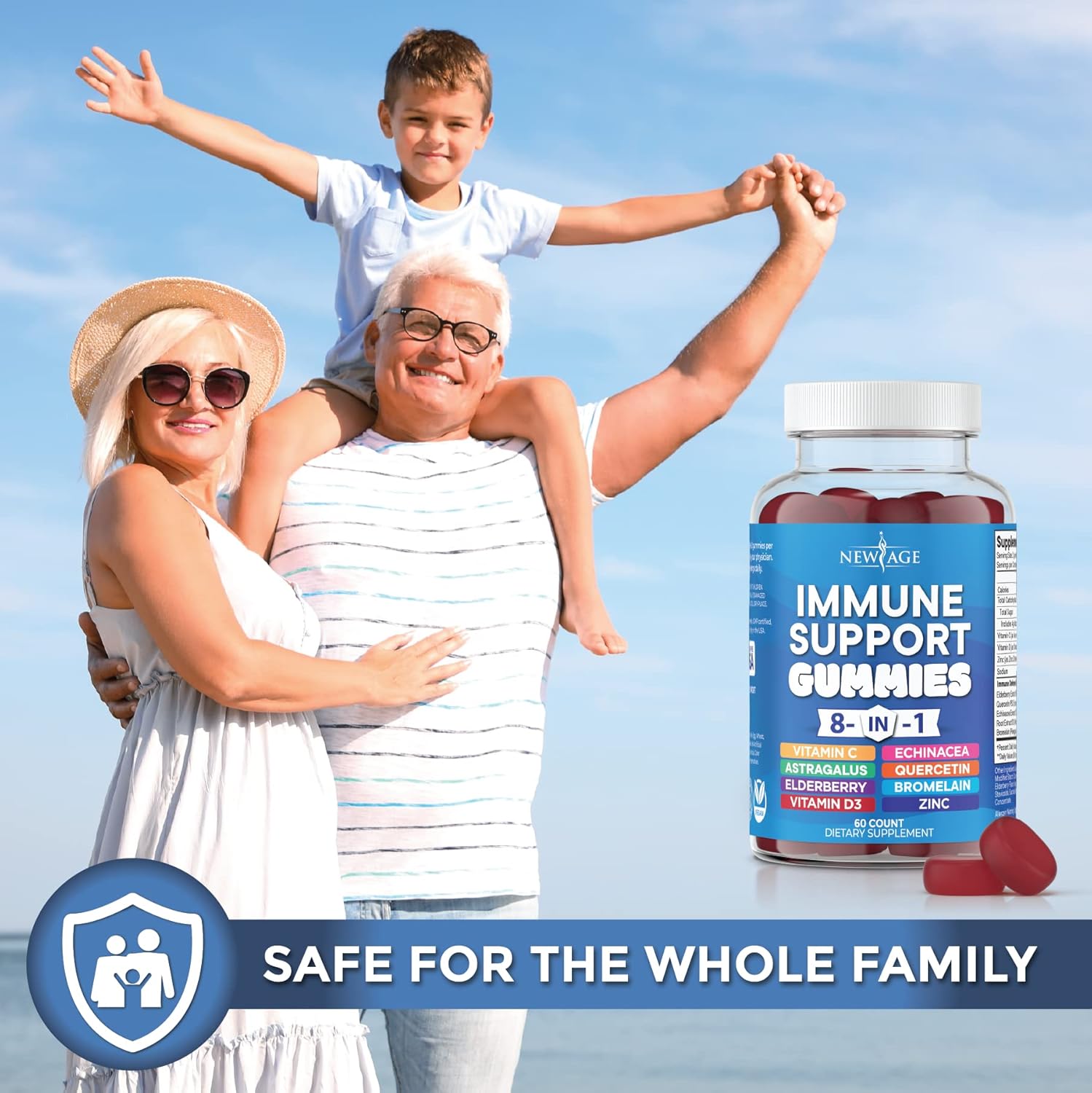 Immune Support Gummies with Elderberry, Vitamin C, Zinc, D, Turmeric, Ginger, B6, Echinacea - 8 in 1 Supplement Pack