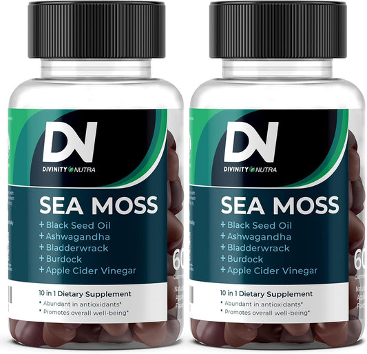 Immune Support Gummies with Sea Moss, Ashwagandha, Black Seed Oil, Bladderwrack, Burdock, Turmeric, Apple Cider Vinegar, and Manuka Honey - 120 Count