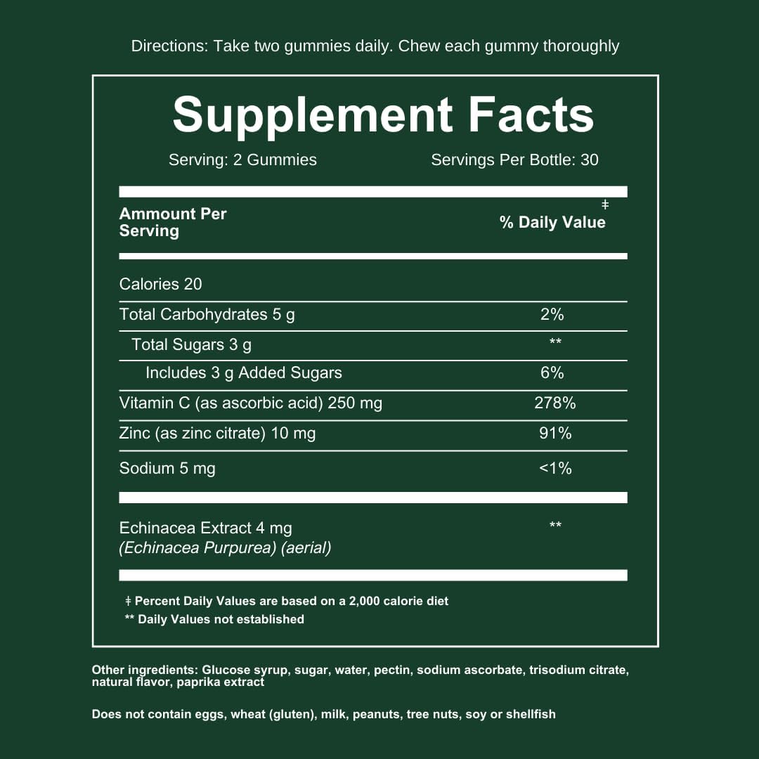 Immune Support Gummies with Vitamin C, Zinc, and Echinacea - Gluten-Free Alternative to Pills - Natural Supplement for Kids and Adults - 3 Pack