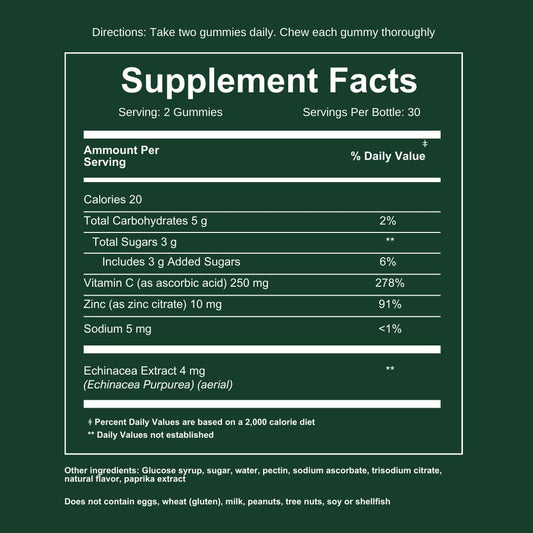 Immune Support Gummies with Vitamin C, Zinc, and Echinacea - Gluten-Free Alternative to Pills - Natural Supplement for Kids and Adults - 3 Pack