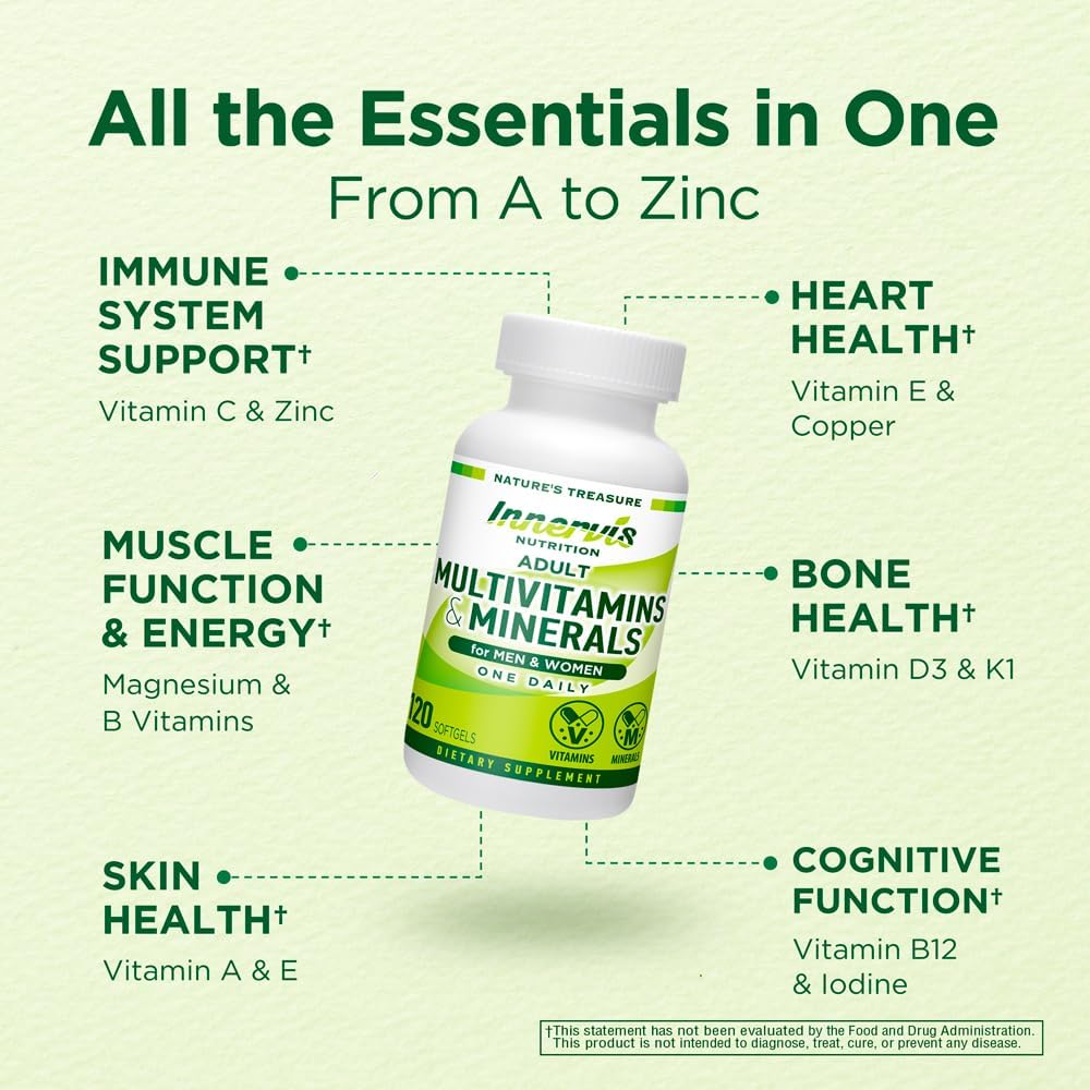 Immune Support Multivitamin & Mineral Supplement for Men and Women - 120 Softgels by INNERVISNUTRITION