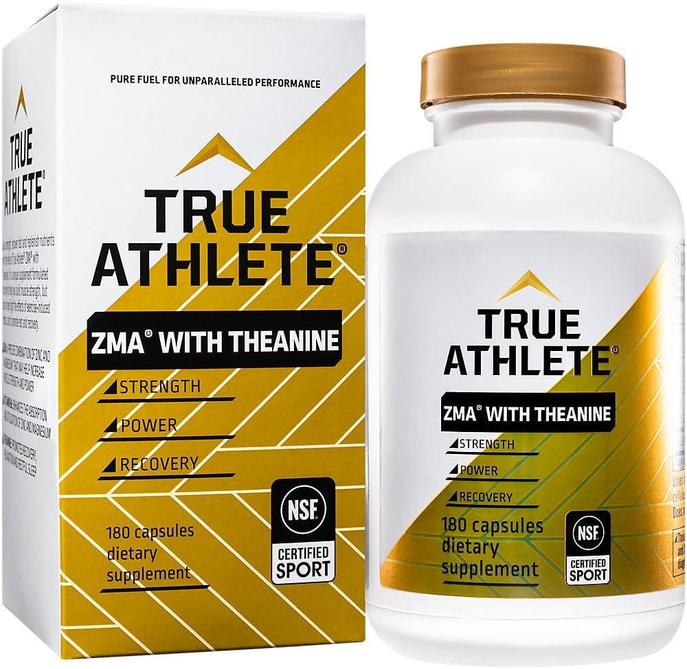 Immune Support & Muscle Recovery: True Athlete ZMA with Theanine for Energy Metabolism & Sleep - 180 Capsules