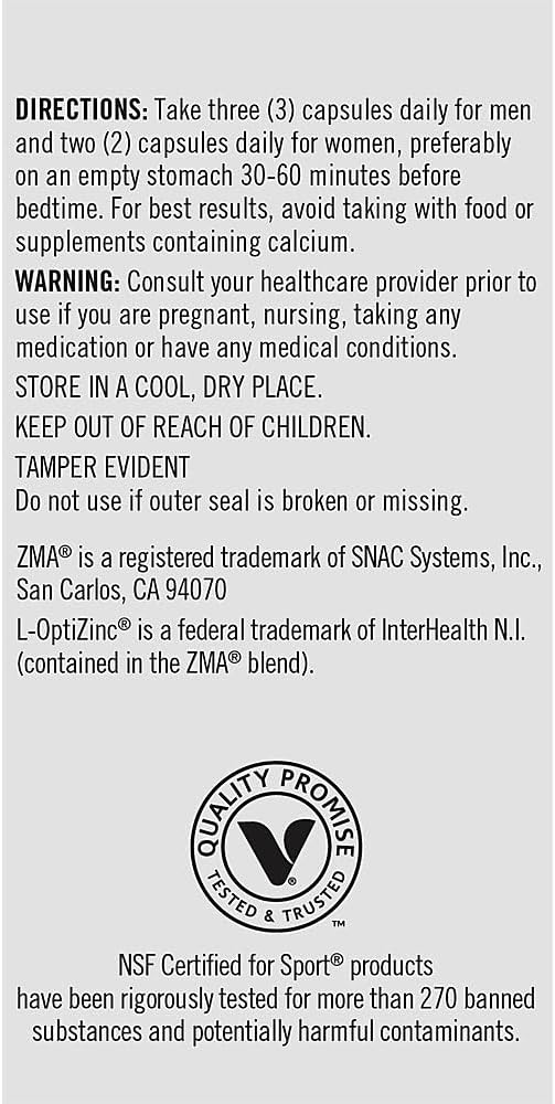 Immune Support & Muscle Recovery: True Athlete ZMA with Theanine for Energy Metabolism & Sleep - 180 Capsules