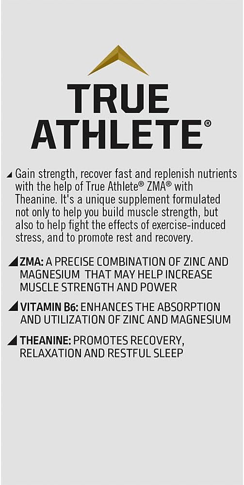 Immune Support & Muscle Recovery: True Athlete ZMA with Theanine for Energy Metabolism & Sleep - 180 Capsules