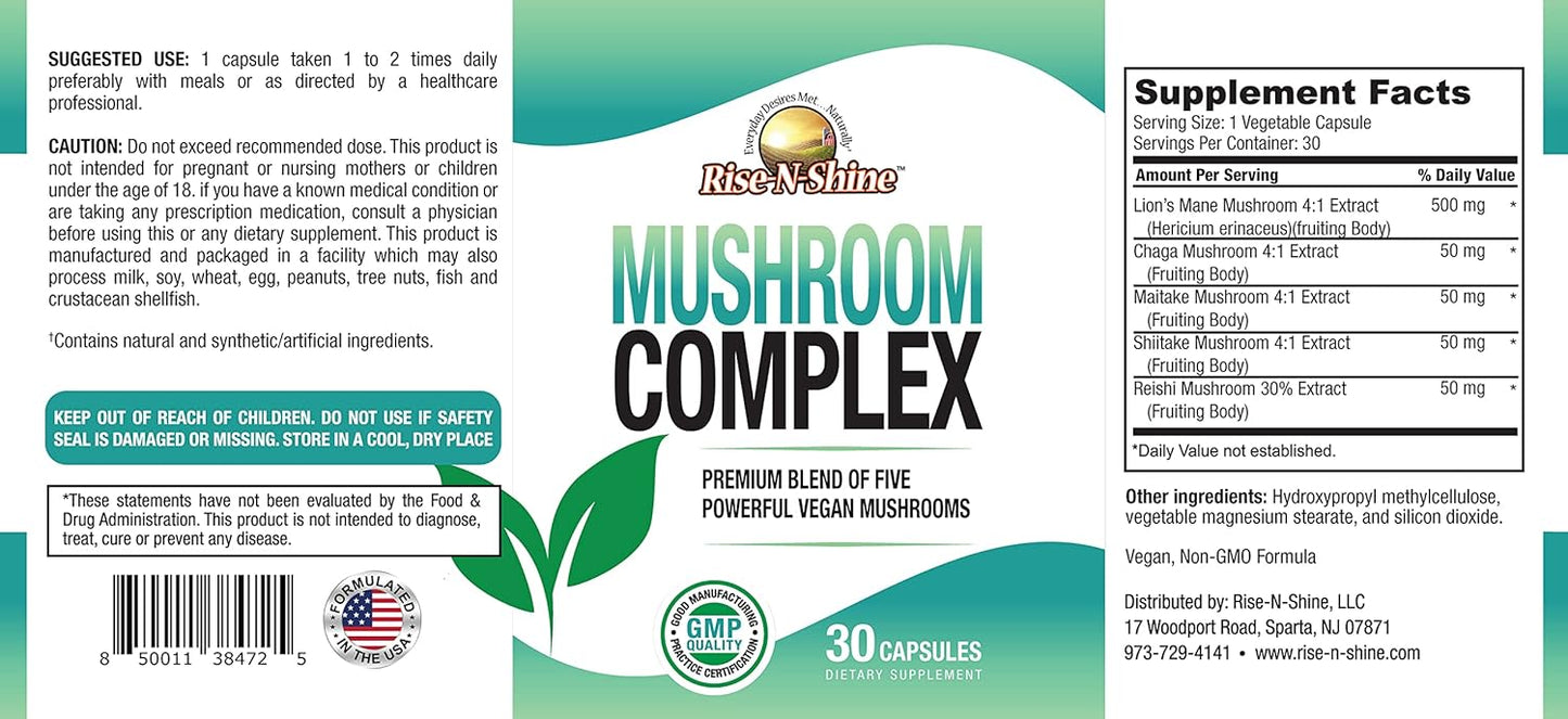Immune Support Mushroom Complex Supplement for Clarity & Focus - Lion’s Mane, Reishi, Chaga - 30 Capsules