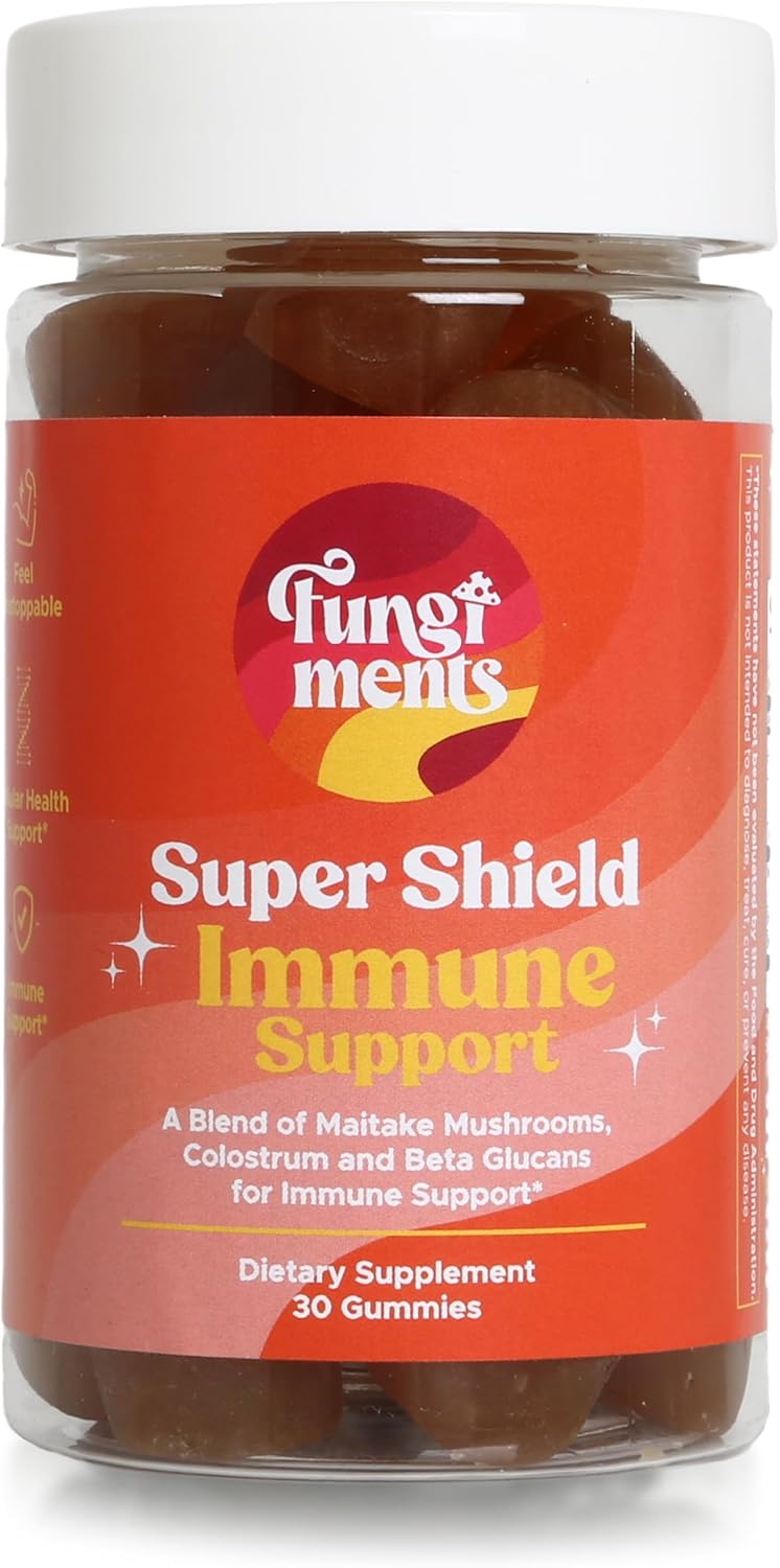 Immune Support Mushroom Gummies with Maitake, Colostrum, and Beta-Glucans - Fungiments Super Shield Gummies for Immune Boost - 30 Gummies