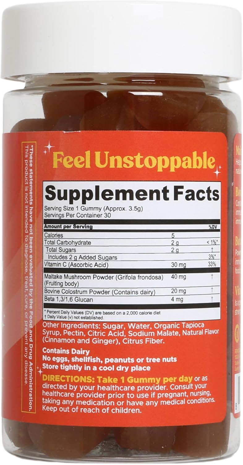 Immune Support Mushroom Gummies with Maitake, Colostrum, and Beta-Glucans - Fungiments Super Shield Gummies for Immune Boost - 30 Gummies