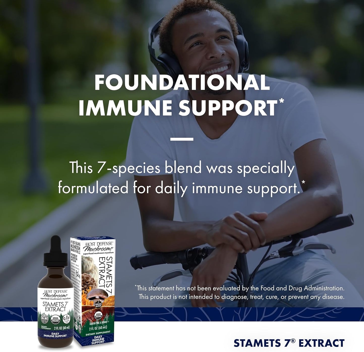 Immune Support Mushroom Supplement Blend with 7 Species - Host Defense Stamets 7 Extract - 2 fl oz