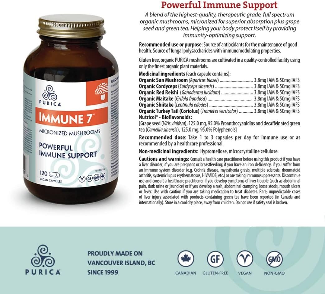Immune Support Mushroom Supplement Complex - Cordyceps, Reishi, Maitake, Shiitake, Sun Mushroom - Functional Vitamins for Health - Daily Capsules
