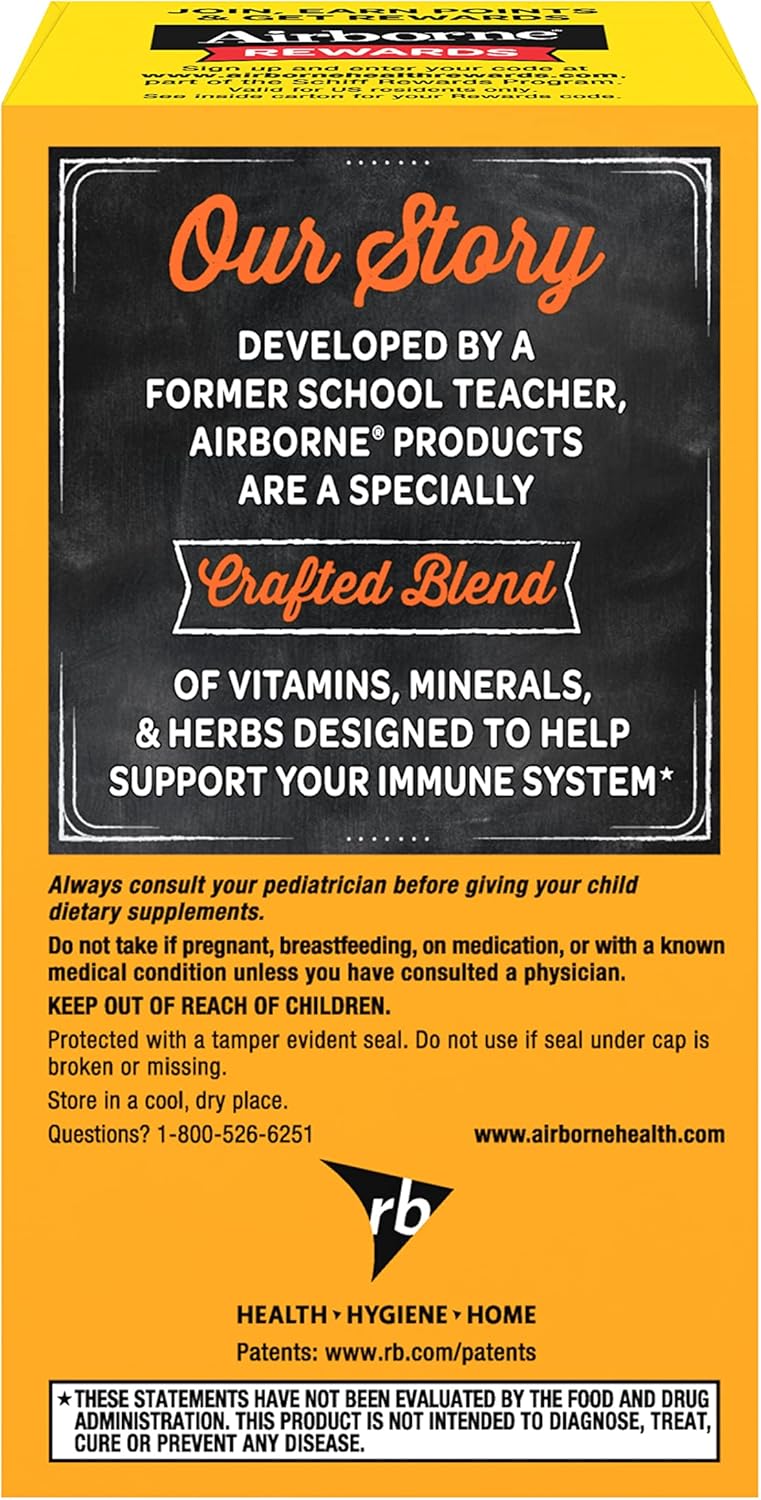 Immune Support Supplement: Airborne 1000mg Vitamin C Chewable Tablets with Zinc, Antioxidants - 64 Tablets, Very Berry Flavor