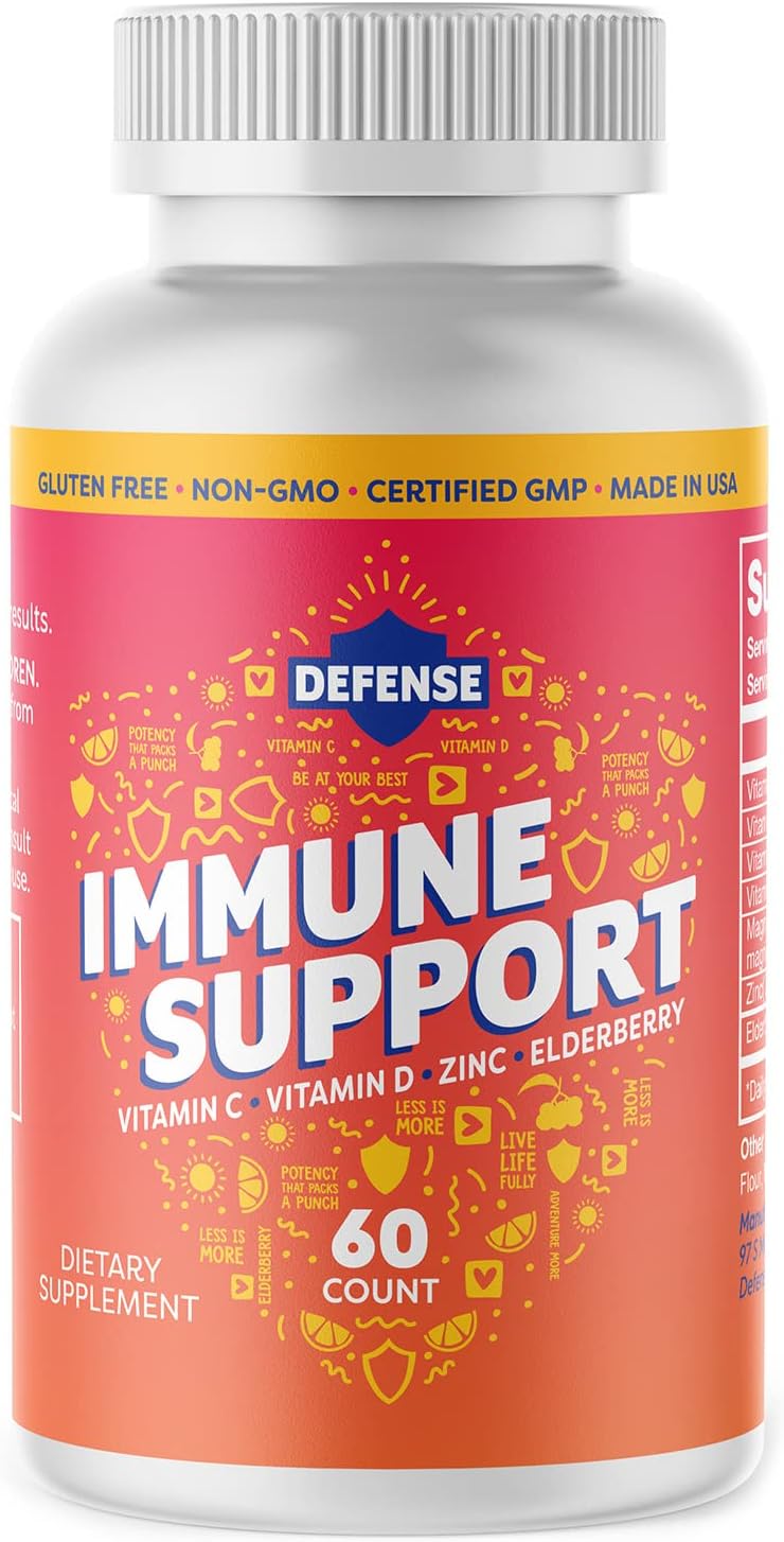 Immune Support Supplement for Adults | Immunity Booster with Vitamin C, Zinc, Elderberry, and D3 | 30 Day Supply | Antioxidant Boost | Non GMO & Gluten-Free