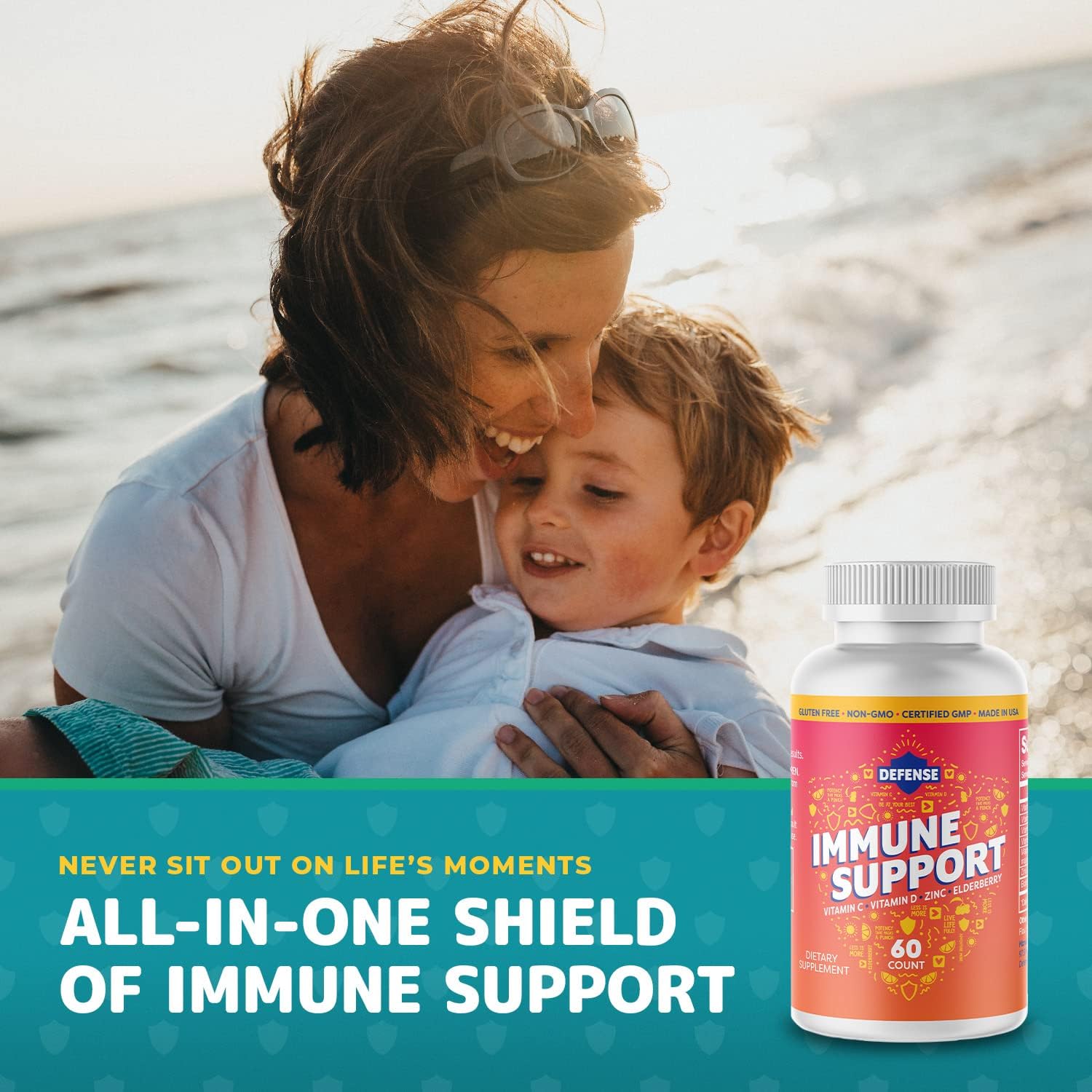 Immune Support Supplement for Adults | Immunity Booster with Vitamin C, Zinc, Elderberry, and D3 | 30 Day Supply | Antioxidant Boost | Non GMO & Gluten-Free