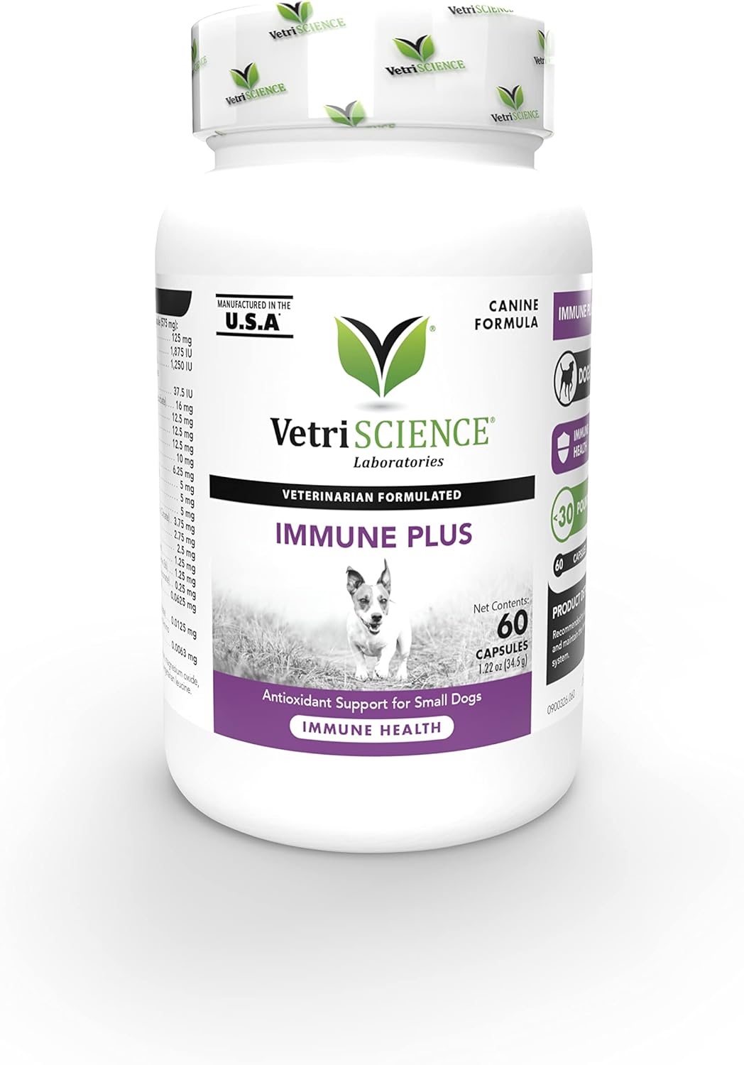 Immune Support Supplement for Small Dogs Under 30 Pounds - 60 Capsules - VetriScience Immune Plus - Allergy Support