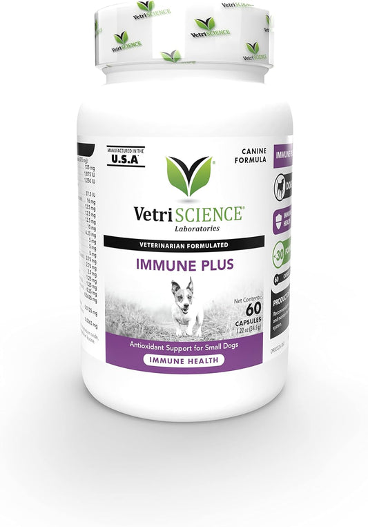 Immune Support Supplement for Small Dogs Under 30 Pounds - 60 Capsules - VetriScience Immune Plus - Allergy Support