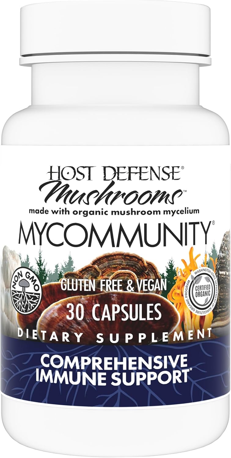 Immune Support Supplement with 17 Mushroom Species - Host Defense MyCommunity Capsules - Herbal Aid with Lion's Mane, Reishi, Chaga, Cordyceps, Turkey Tail - 30 Capsules