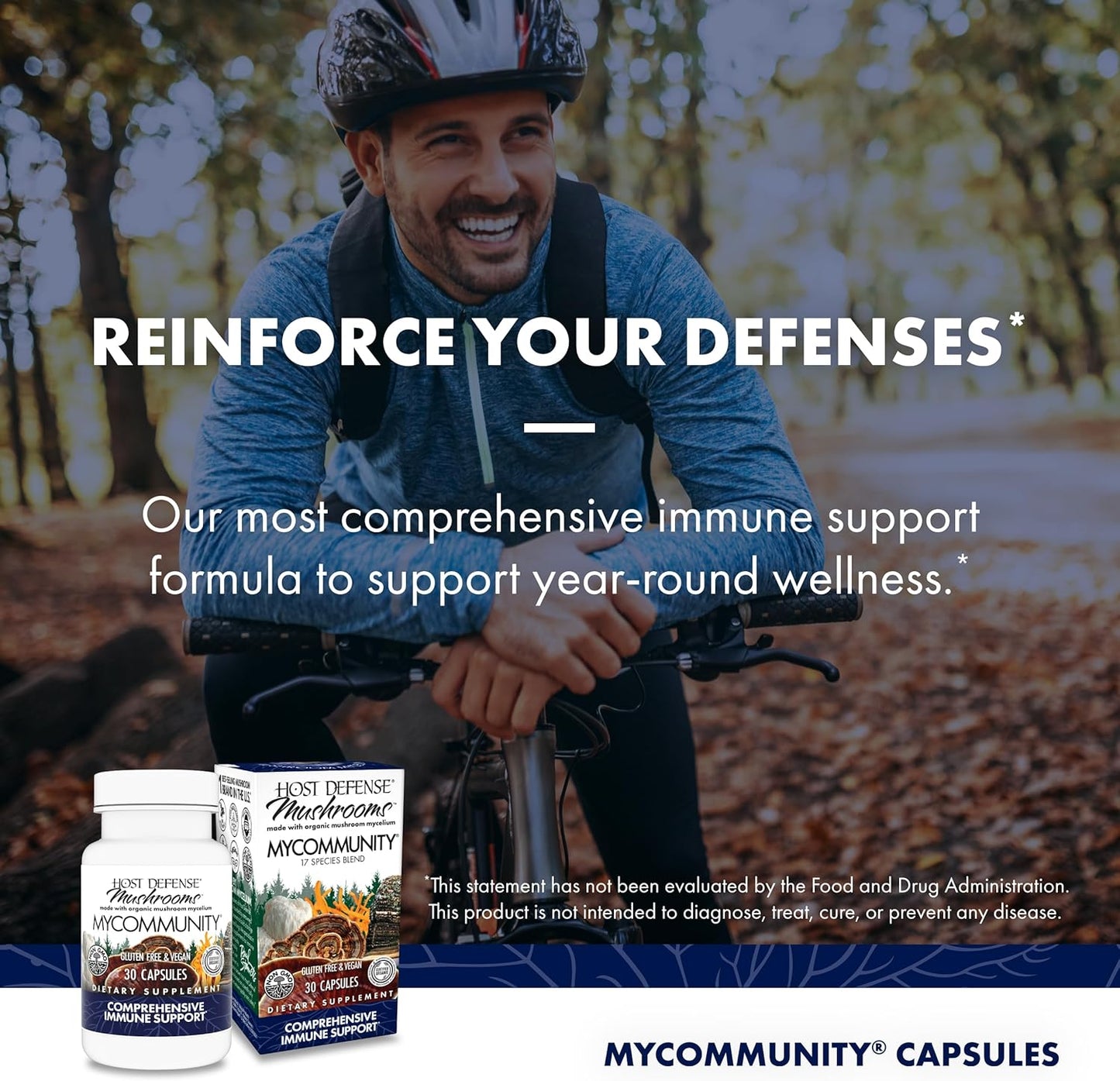 Immune Support Supplement with 17 Mushroom Species - Host Defense MyCommunity Capsules - Herbal Aid with Lion's Mane, Reishi, Chaga, Cordyceps, Turkey Tail - 30 Capsules