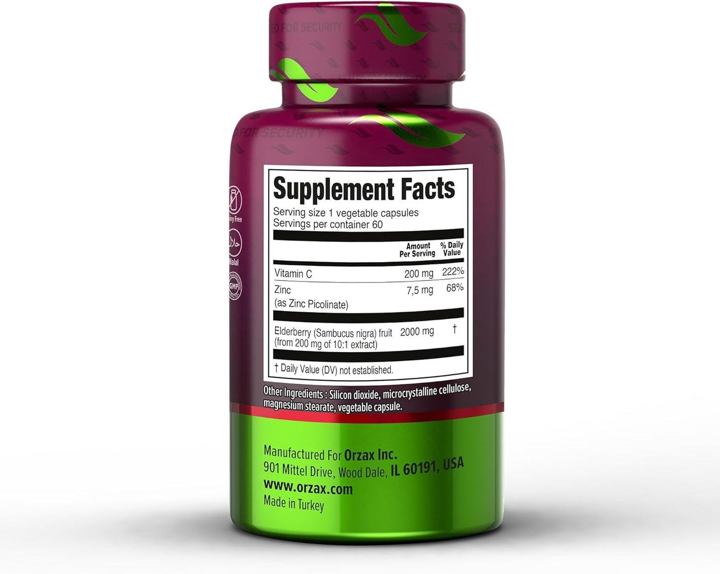 Immune Support Supplement with Elderberry, Vitamin C, and Zinc - Antioxidant Capsules for Women and Men - 60 Vegetable Capsules