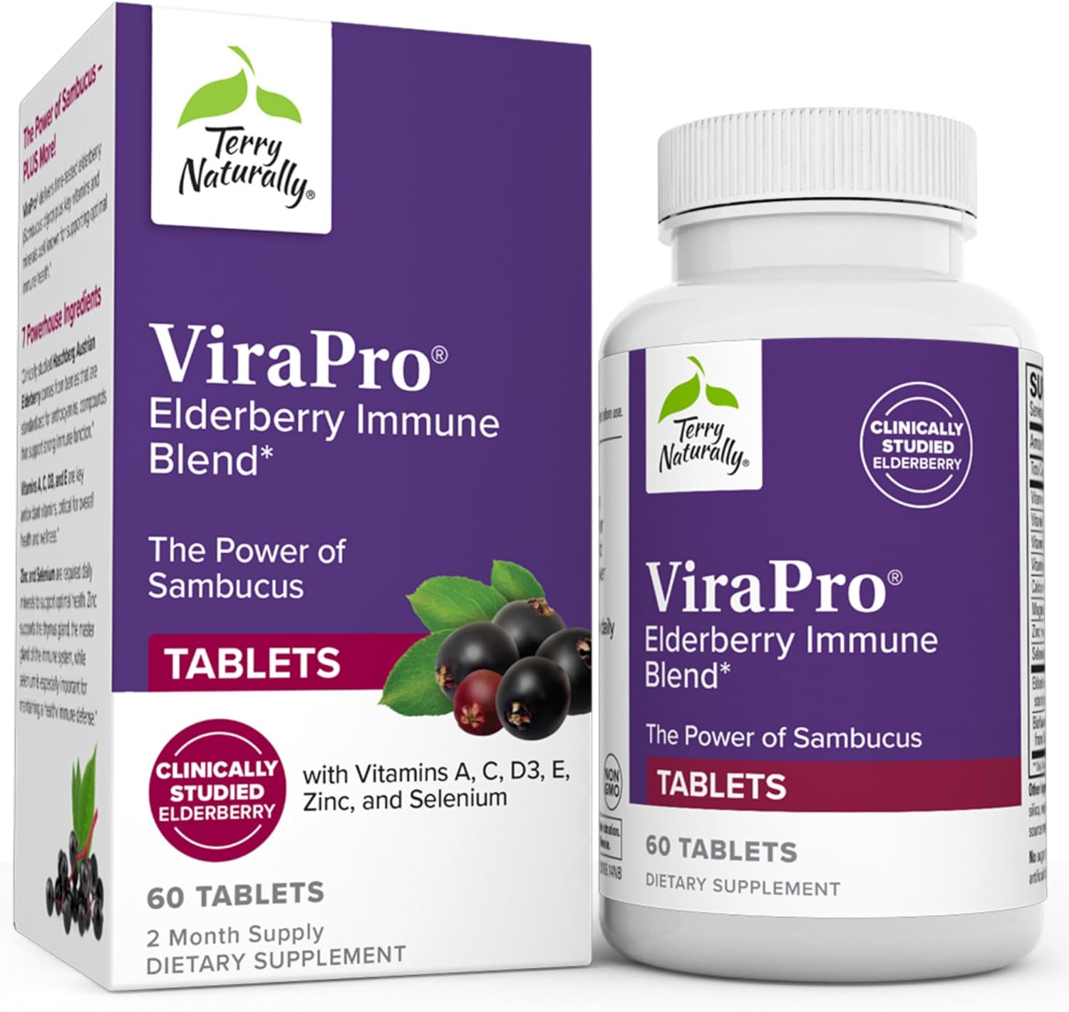 Immune Support Supplement with Elderberry, Zinc, and Selenium for Enhanced Immune Response - 60 Tablets by Terry Naturally ViraPro