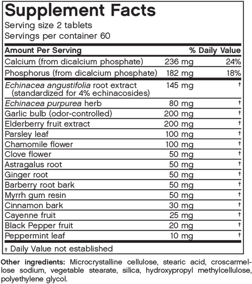 Immune Support Supplement with Garlic, Echinacea, and Elderberry - 120 Tablets