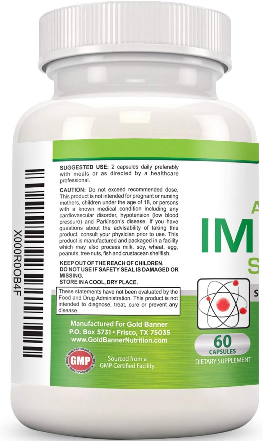Immune Support Supplement with Gold Banner - Potent Antioxidant Blend with Red Raspberry, Pomegranate, Pine Bark, Grape Seed, Green Extracts - Rich in Polyphenols and Lycopene