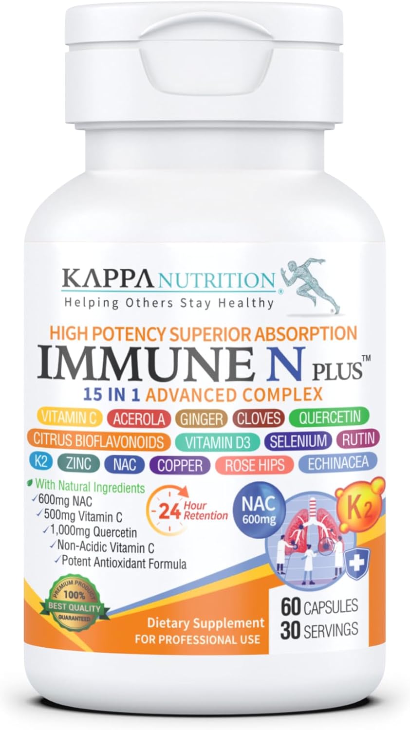 Immune Support Supplement with NAC, Quercetin, Vitamin C, Zinc, Vitamin D3, Selenium, Copper, Acerola, Ginger, and more - 60 Capsules