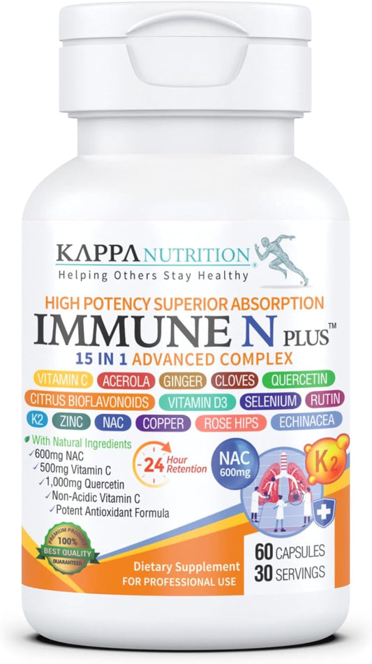Immune Support Supplement with NAC, Quercetin, Vitamin C, Zinc, Vitamin D3, Selenium, Copper, Acerola, Ginger, and more - 60 Capsules