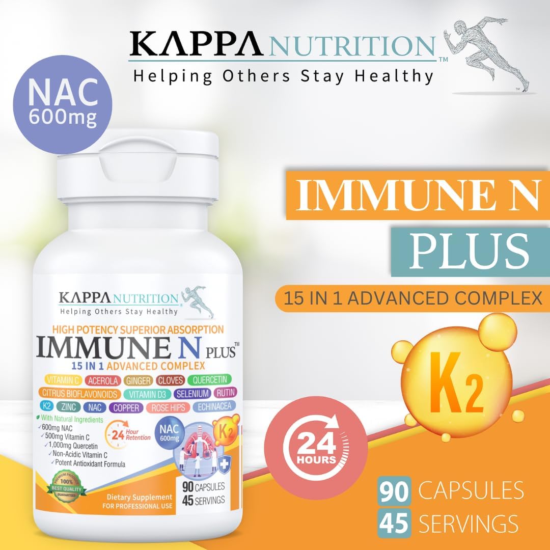 Immune Support Supplement with NAC, Quercetin, Vitamin C, Zinc, Vitamin D3, Selenium, Copper, Acerola, Ginger, and more - 60 Capsules