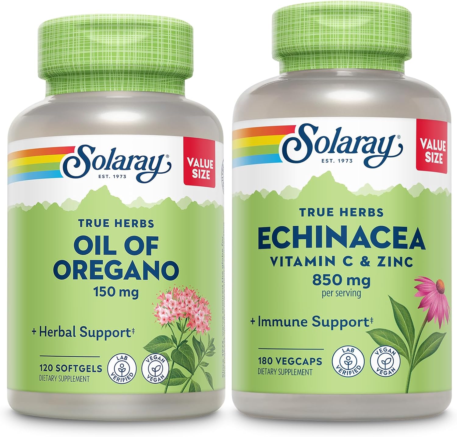 Immune Support Supplement with Oregano Oil, Echinacea, Vitamin C, and Zinc - Vegan Capsules with Bioflavonoids, 60-Day Guarantee - 120ct/180ct