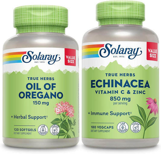 Immune Support Supplement with Oregano Oil, Echinacea, Vitamin C, and Zinc - Vegan Capsules with Bioflavonoids, 60-Day Guarantee - 120ct/180ct