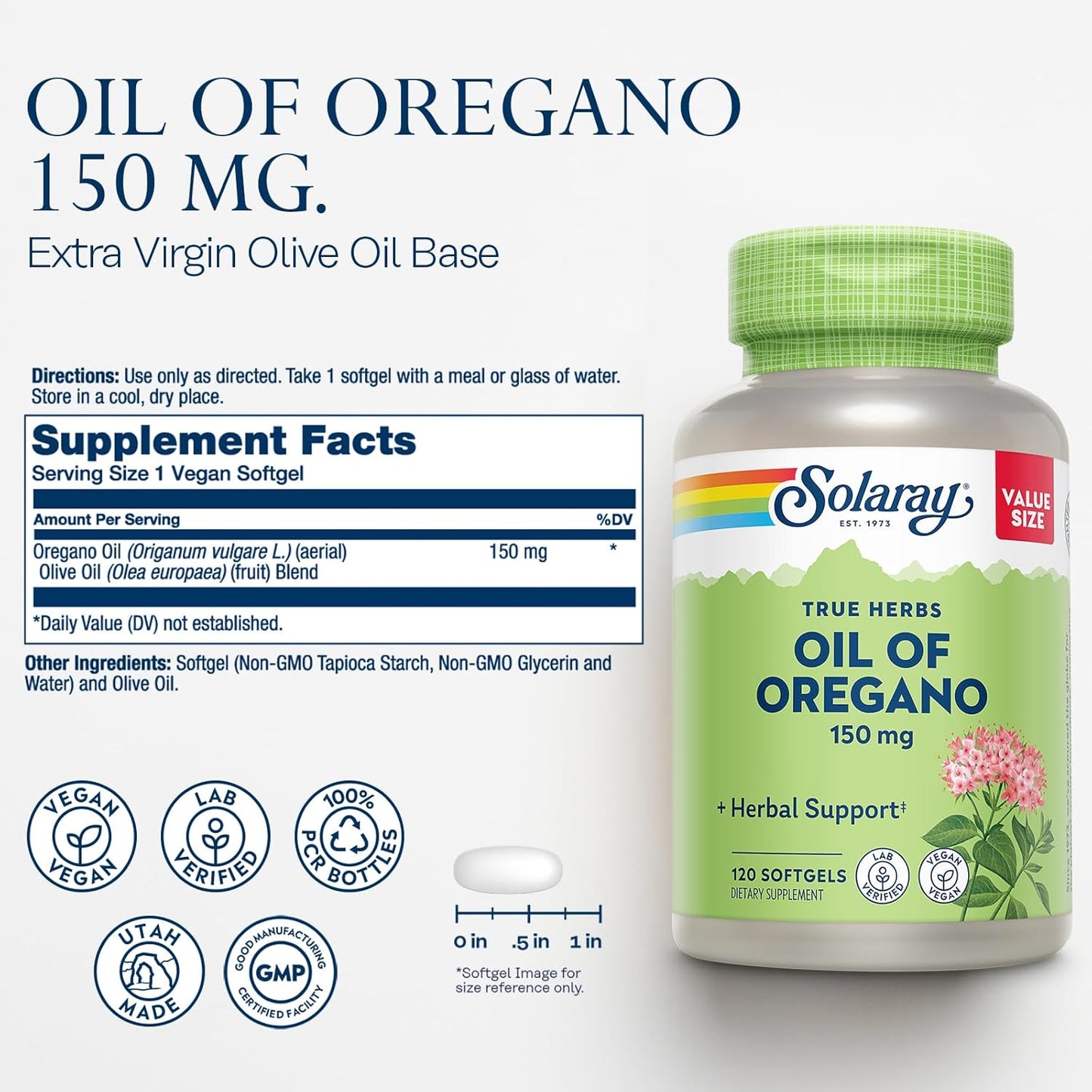 Immune Support Supplement with Oregano Oil, Echinacea, Vitamin C, and Zinc - Vegan Capsules with Bioflavonoids, 60-Day Guarantee - 120ct/180ct