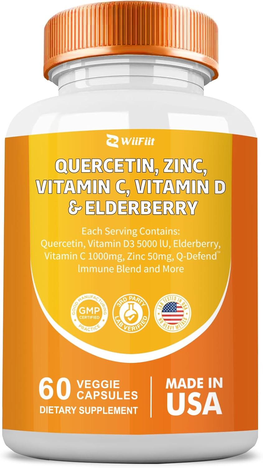 Immune Support Supplement with Quercetin, Zinc, Vitamin C, D3, Turmeric, Elderberry, Reishi, Nettle, Artemisinin - 60 Capsules