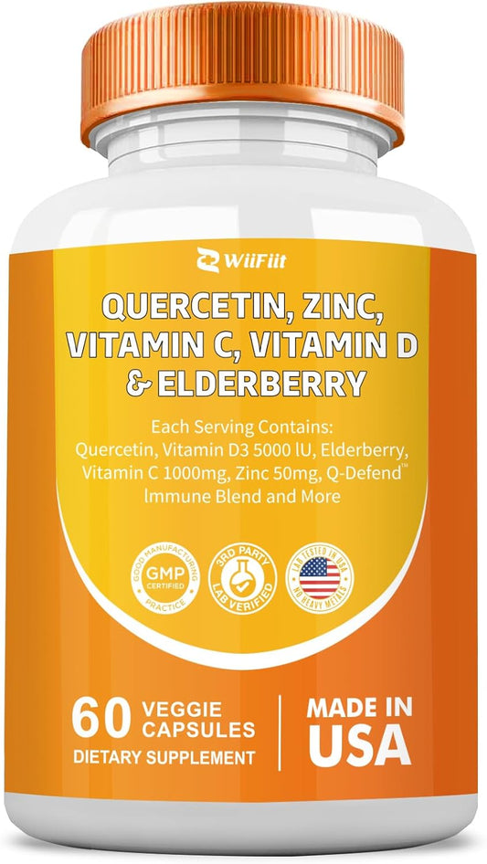 Immune Support Supplement with Quercetin, Zinc, Vitamin C, D3, Turmeric, Elderberry, Reishi, Nettle, Artemisinin - 60 Capsules