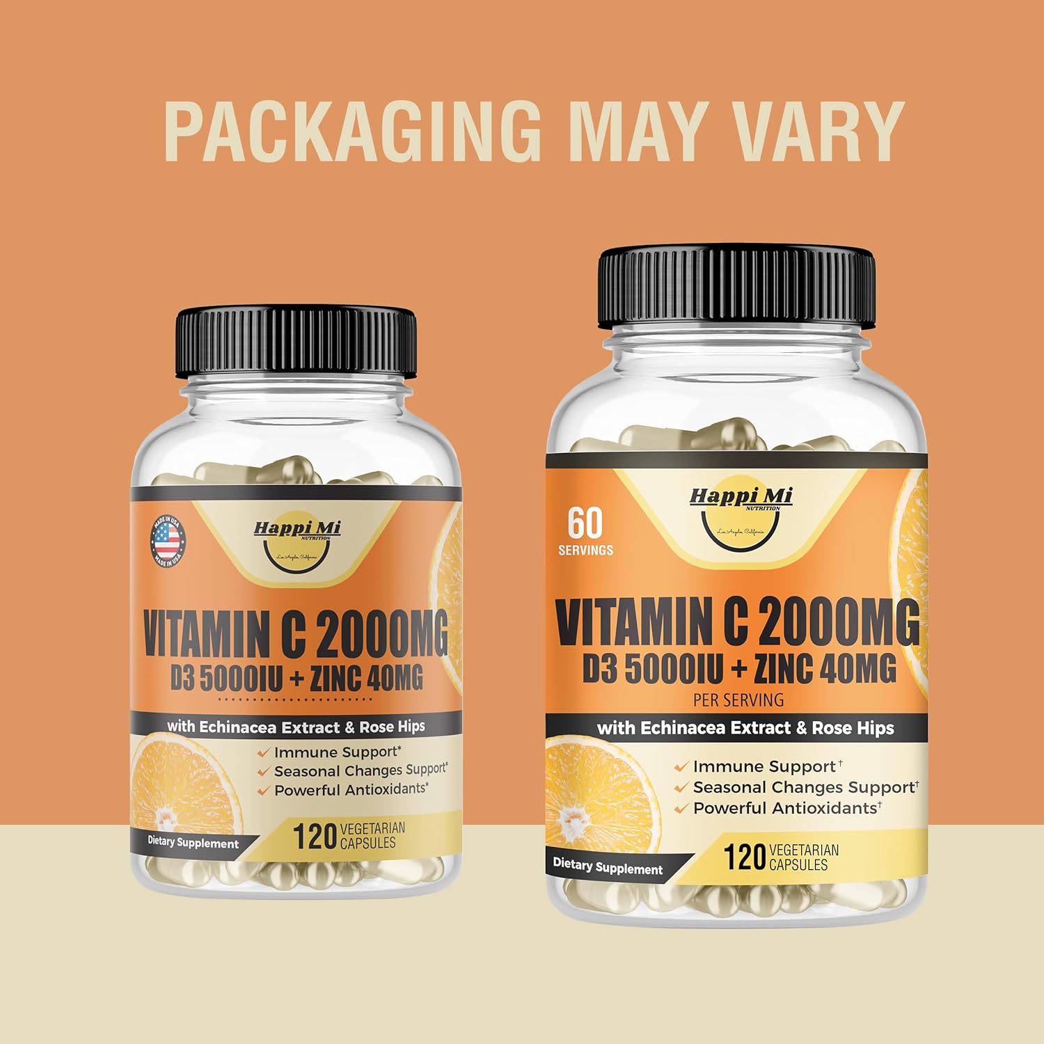 Immune Support Supplement with Vitamin C, Zinc, D3, Echinacea, Rose Hip - 120 Vegan Capsules for Adults & Kids - Non GMO, Filler Free - 60 Day Supply