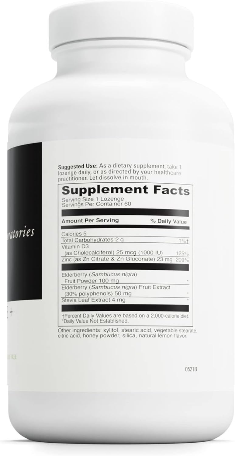 Immune Support Supplement with Vitamin D3, Zinc, Elderberry - Lemon Flavored Lozenges for Healthy Lungs & Throat - 60 Count