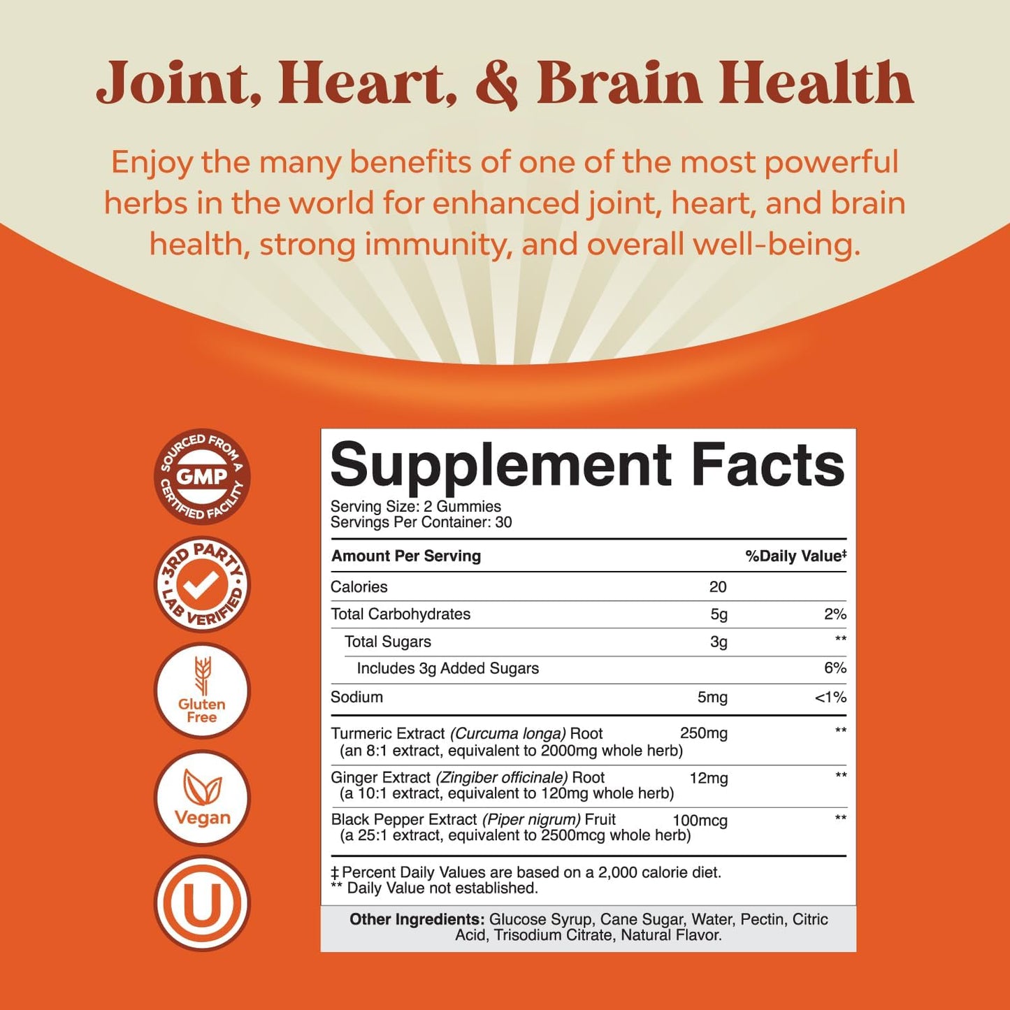 Immune Support Turmeric Gummies with Black Pepper for Joint Health and Skin Care