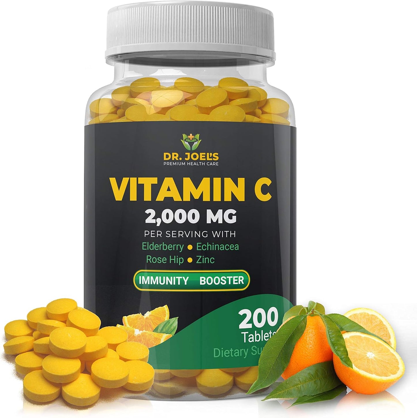 Immune Support Vitamin C 2000 mg with Zinc, Elderberry, Rose Hip, Echinacea - 200 Tablets - Boosts Immune System - Made in USA by Dr. JOEL.