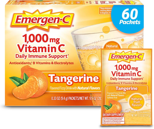 Immune Support Vitamin C Powder Mix - 1000mg, Antioxidants, B Vitamins, Electrolytes - Tangerine Flavor, 60 Count