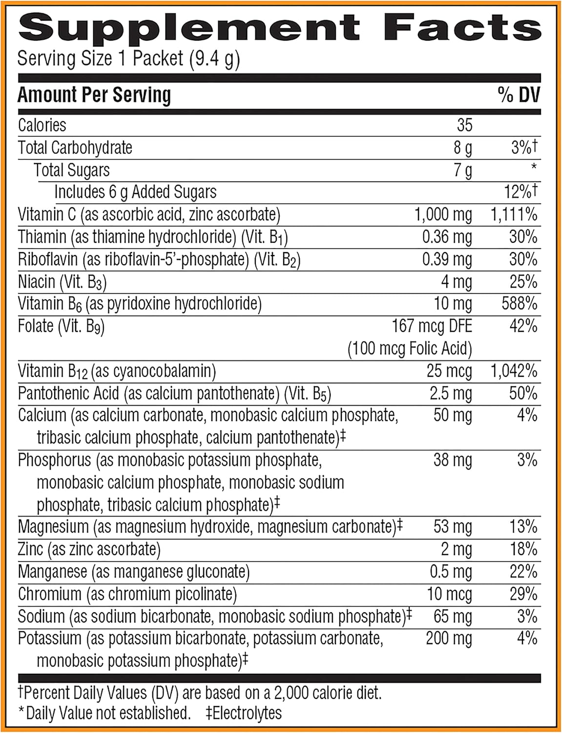 Immune Support Vitamin C Powder Mix - 1000mg, Antioxidants, B Vitamins, Electrolytes - Tangerine Flavor, 60 Count