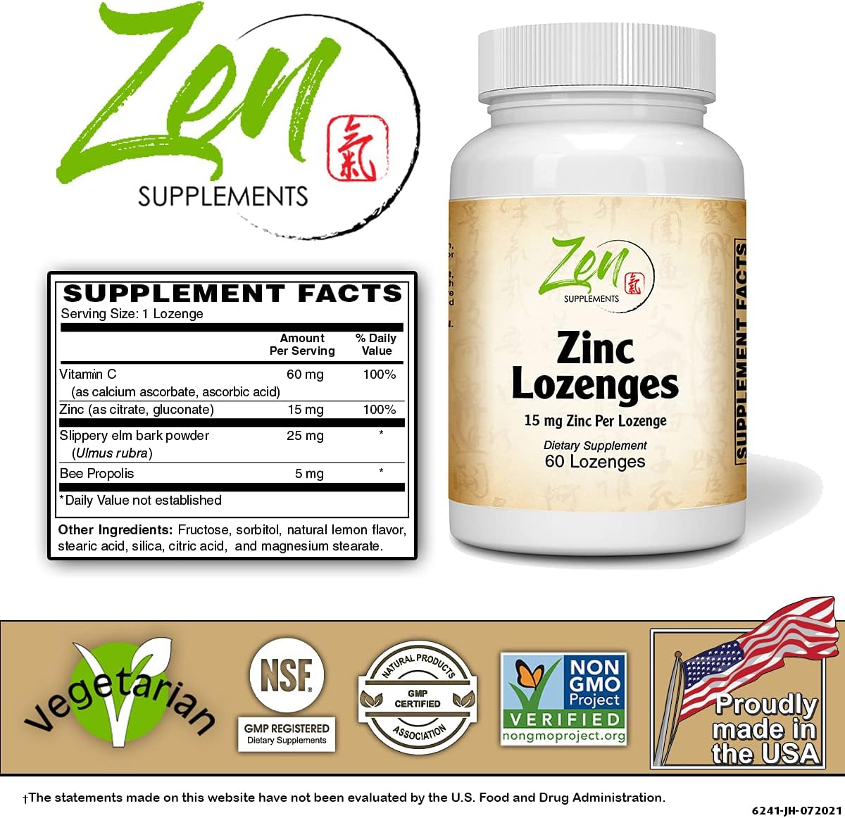 Immune Support Zinc Lozenges - 15mg Antioxidant Supplement, 60-Lozenge Pack, Great Taste