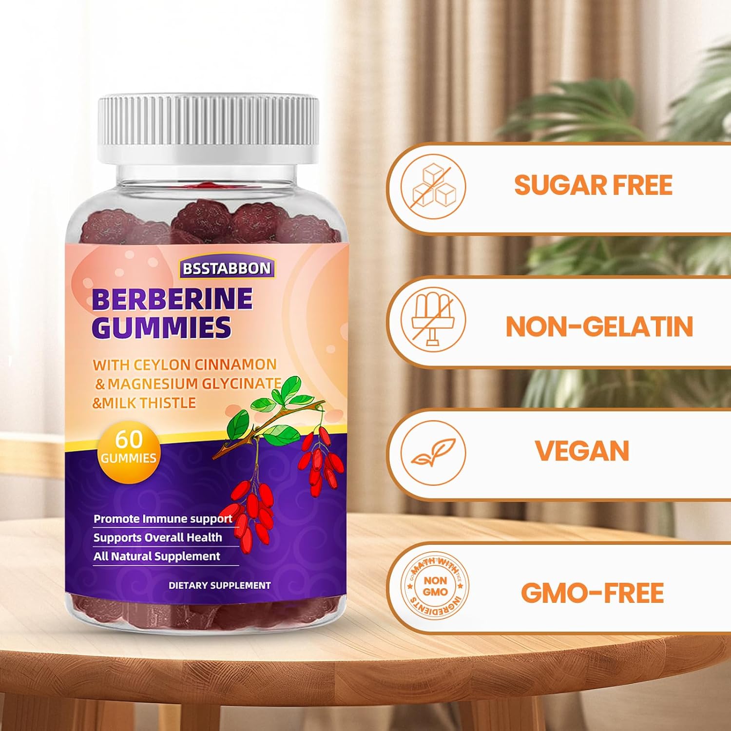 Immune System Support Berberine Gummies with Ceylon Cinnamon for Men and Women - 60 Gummies