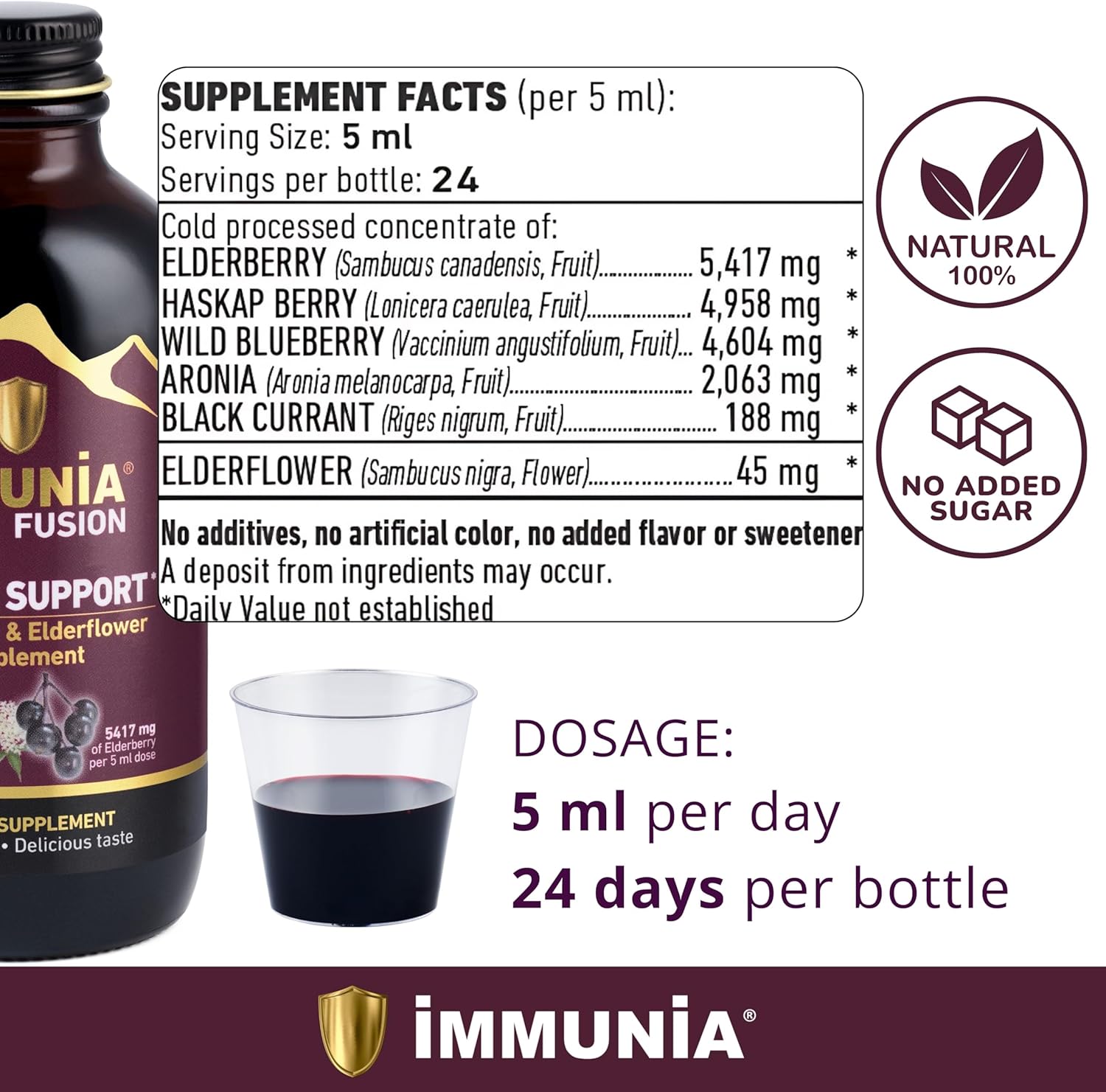 Immunia Fusion Antioxidant Formula with Elderberries and Blue Fruits - Boost Immune Support (1-Pack)