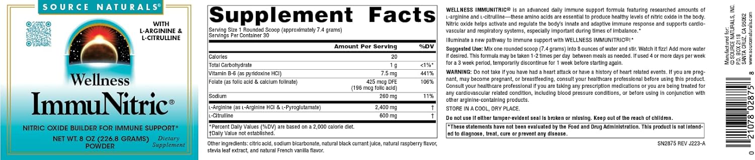 Immunitric Nitric Oxide Builder Powder for Immune System Support - Source Naturals 8 oz