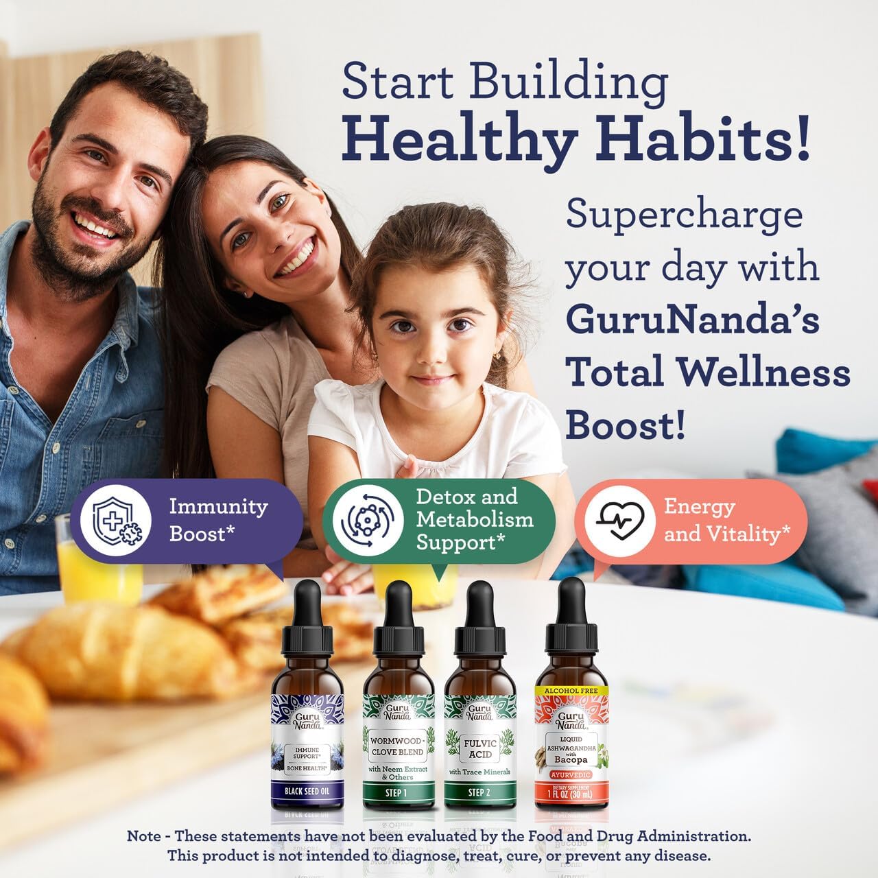 Immunity and Mind Care Boost with GuruNanda Liquid Ashwagandha, Black Seed Oil & GutCleanse