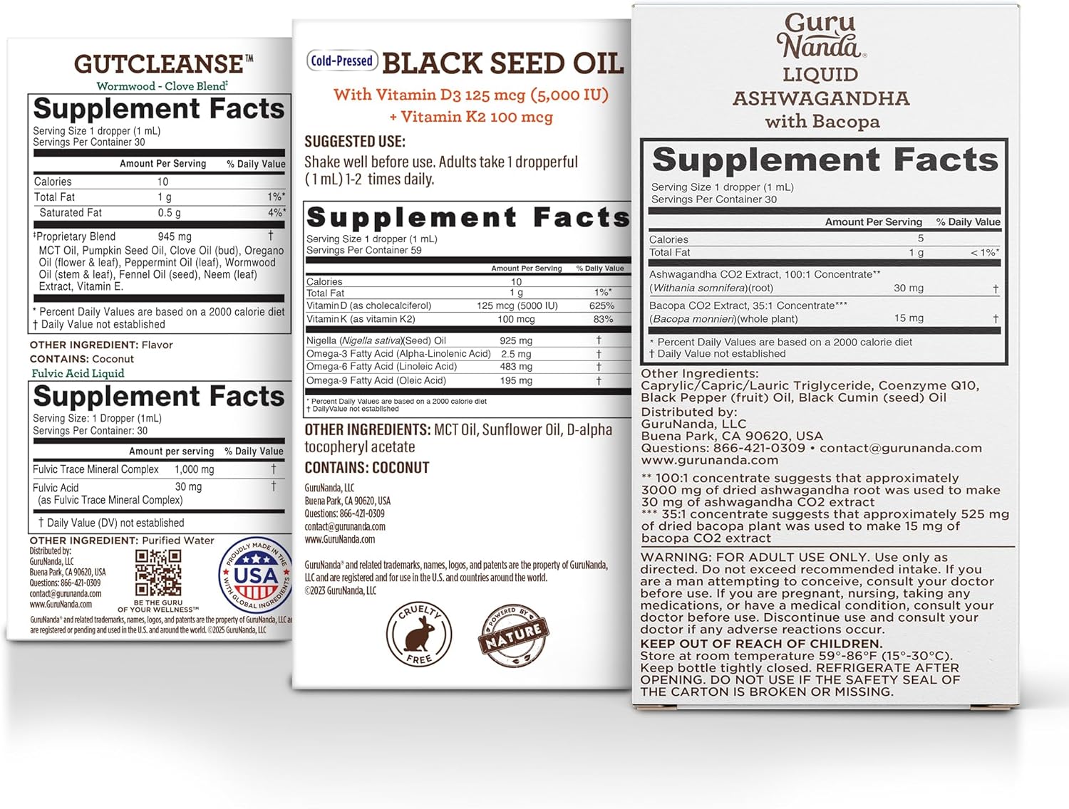 Immunity and Mind Care Boost with GuruNanda Liquid Ashwagandha, Black Seed Oil & GutCleanse