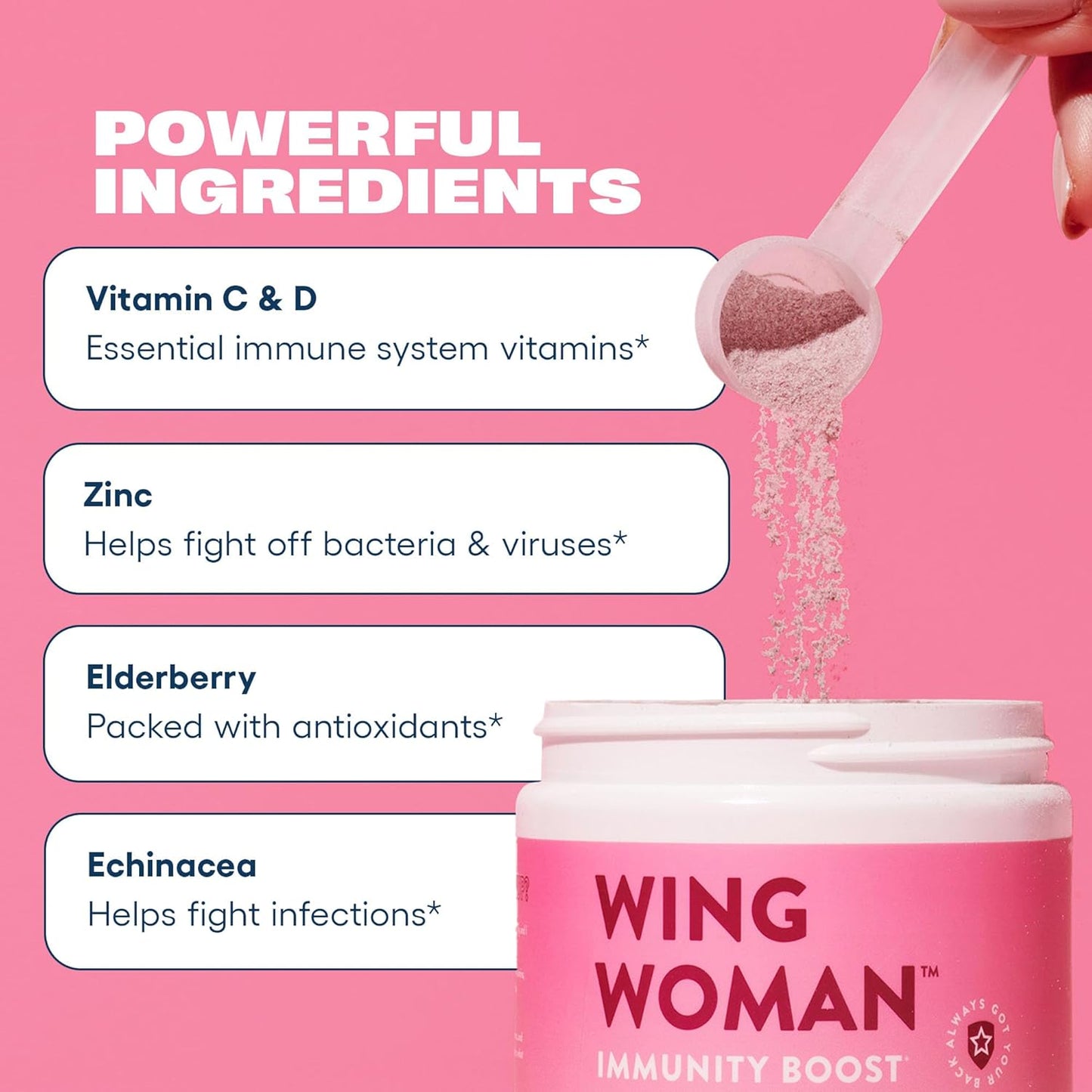 Immunity Boost Powder - Wing Woman Berry Pomegranate - Vegan, No Sugar, Gluten Free, Non-GMO - 28 Servings