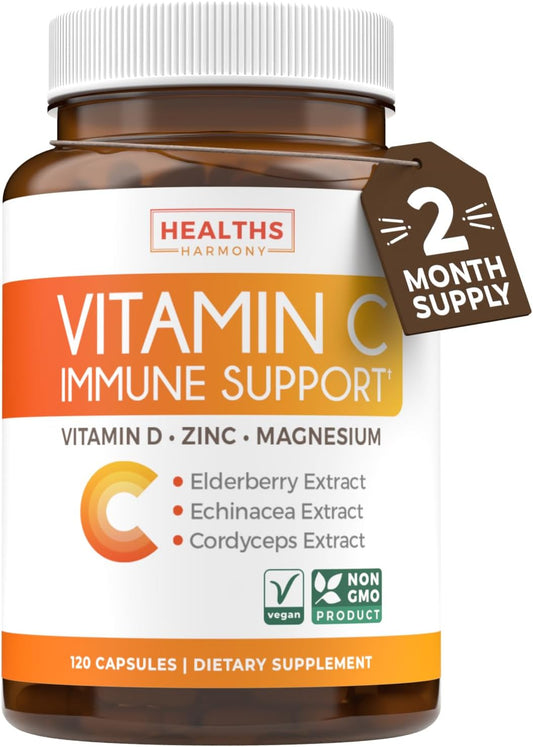 Immunity Boost Supplement with Elderberry, Vitamin C, Zinc, Magnesium, and D - 60 Day Supply for Daily and Seasonal Support by Healths Harmony