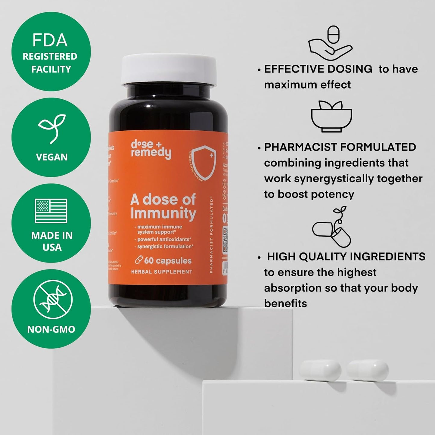 Immunity Boost Supplement with Quercetin, Vitamin C, Zinc, Vitamin D, Bromelain, Echinacea, and B Vitamins - 60 Count
